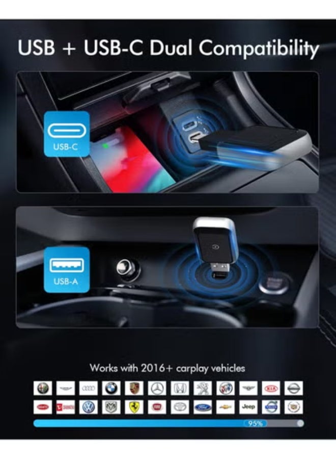 محول لاسلكي ذكي لربط الهاتف بشاشة السيارة - قطعة توصيل صغيرة وسريعة الاقتران - مشغل وسائط وخرائط لاسلكي للأنظمة الذكية - Image 2